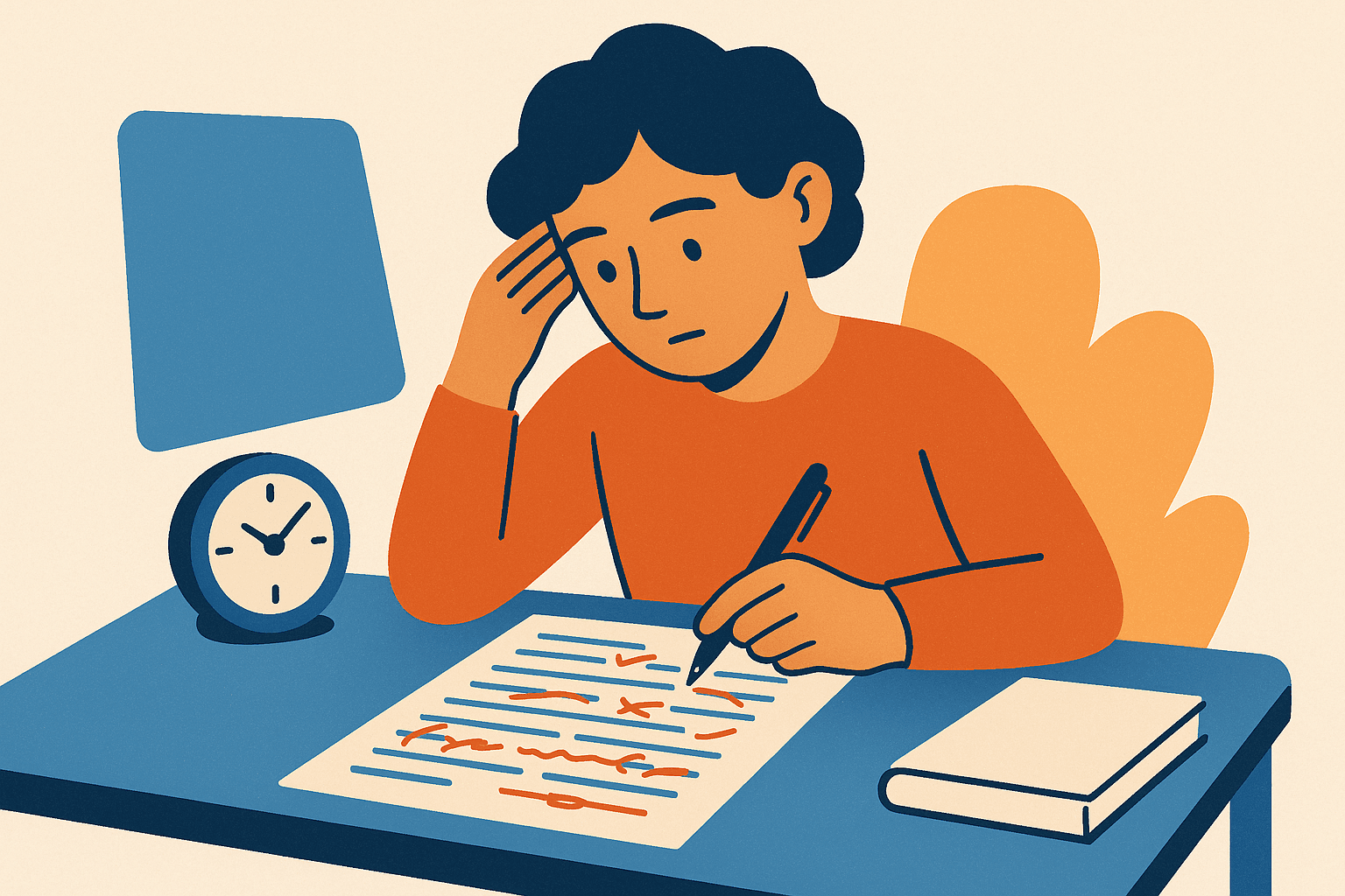 Practicing IELTS essay writing illustration