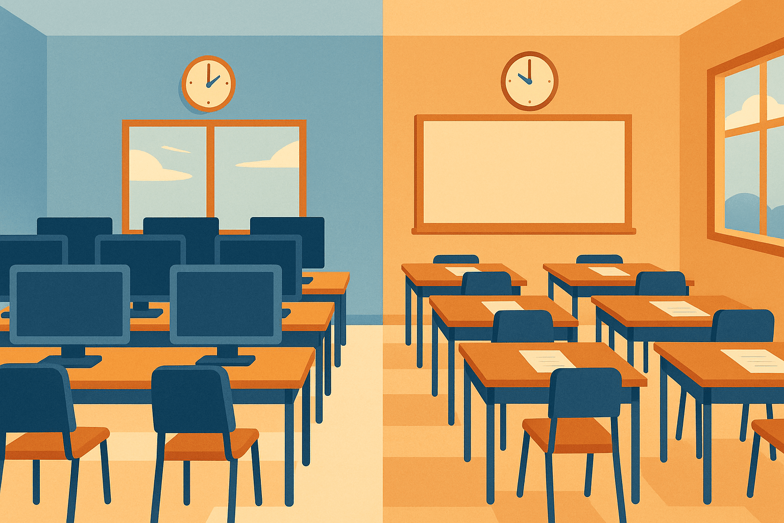 Computer-delivered and paper-based IELTS test center illustration