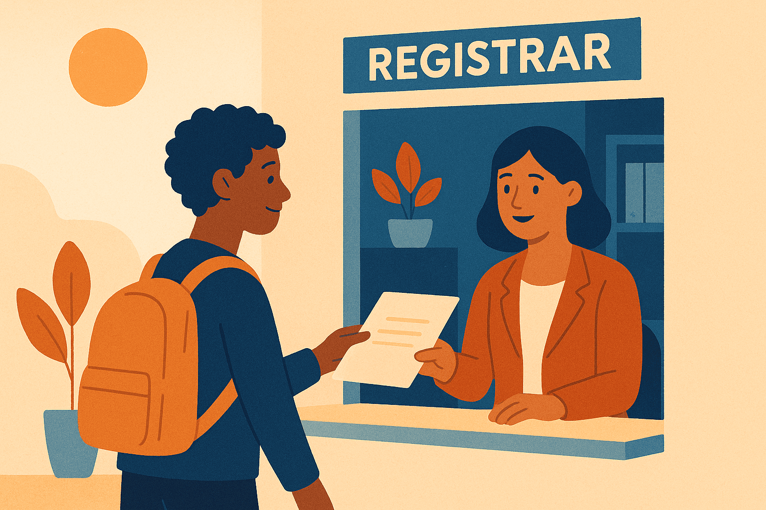 Student receiving an official registrar letter illustration