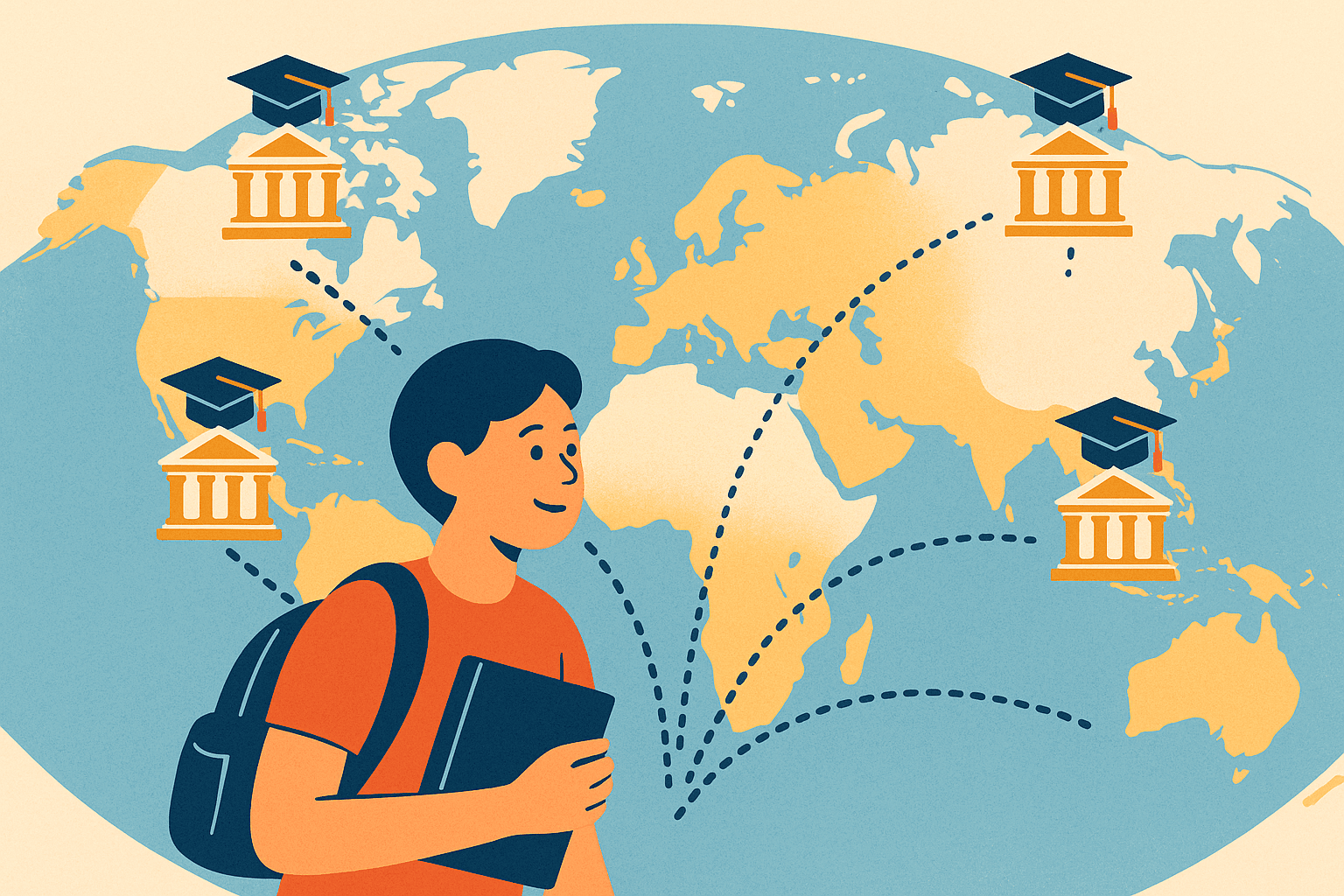 Global study abroad destinations map illustration