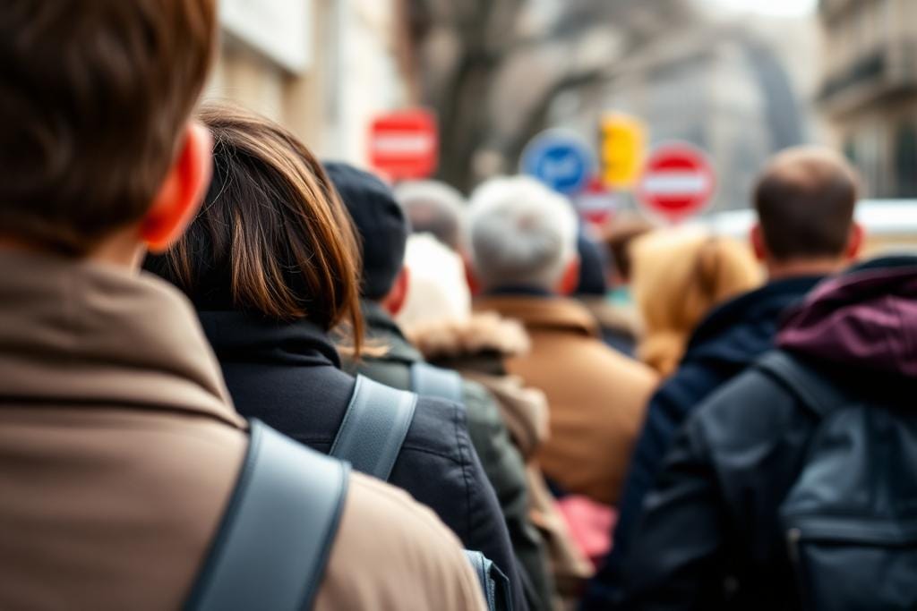 Applicants waiting in line for a visa appointment