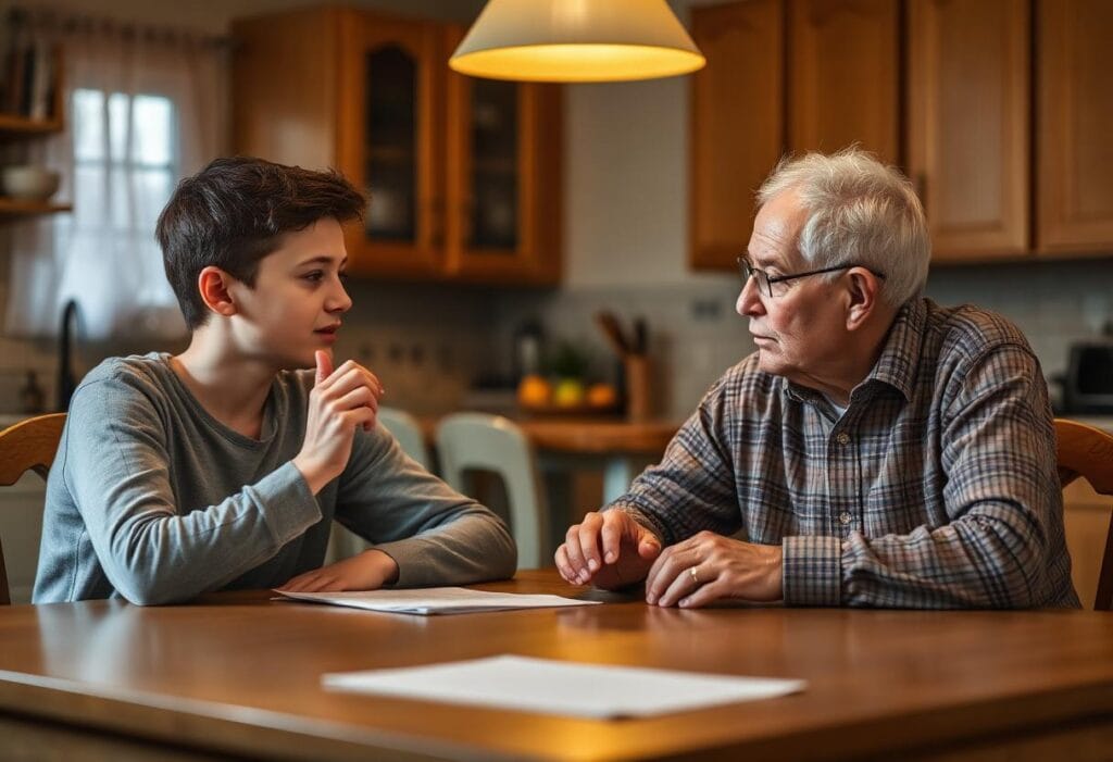 A student and a family member discussing how to fund studies abroad at home.