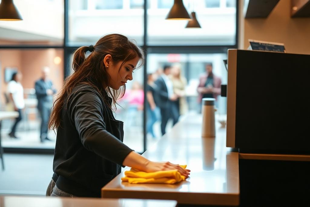 Student working a shift at a campus coffee shop
