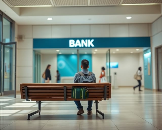 Student waiting inside a bank branch to open an international student bank account