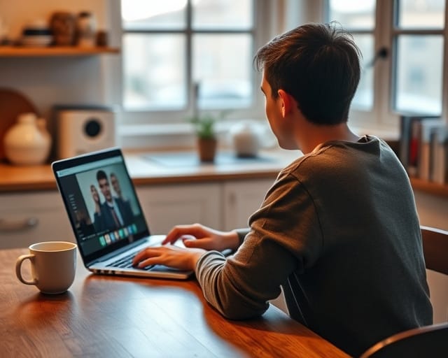 Student on a video call checking a rental listing before paying any deposit