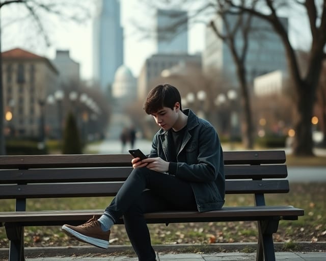 Student sitting alone in a new city while working through the adjustment period