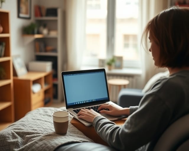 Student researching post-study work options on a laptop after graduating abroad