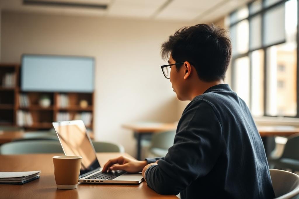 Student checking the status of a credential evaluation online