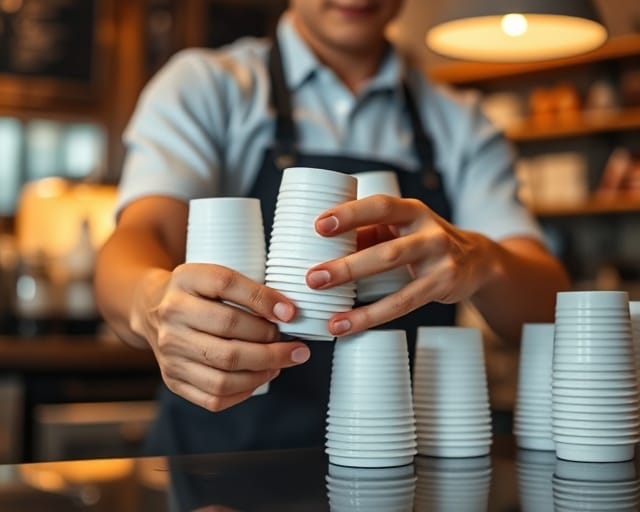Student working a part-time shift behind a cafe counter