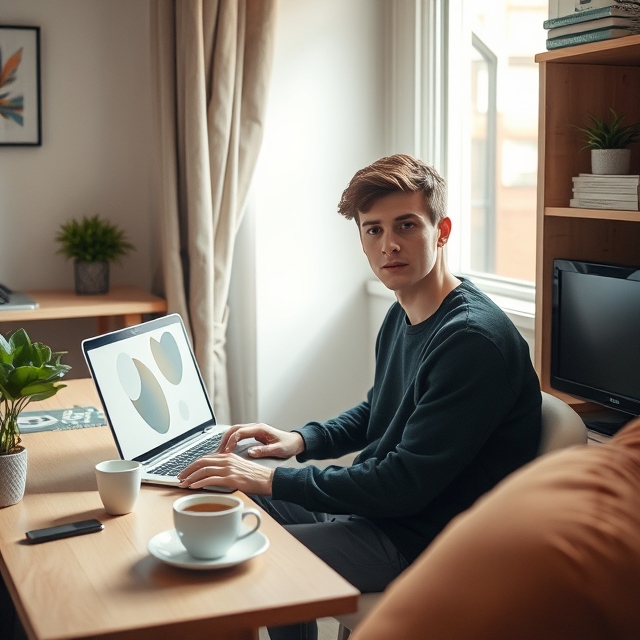International graduate working from a laptop at home during their German job search