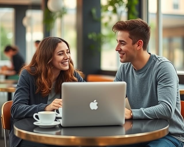 Two international students discussing finances over coffee on campus